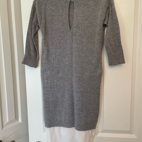 Club Monaco 3/4 sleeve gray sweater dress with white slip on bottom - Picture 3 of 3